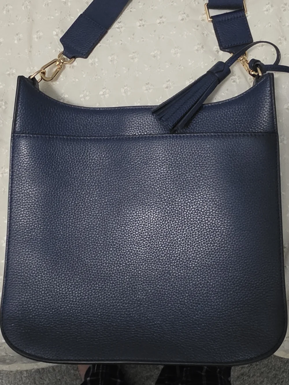 Tory Burch Navy Pebbled Leather Messenger Crossbody